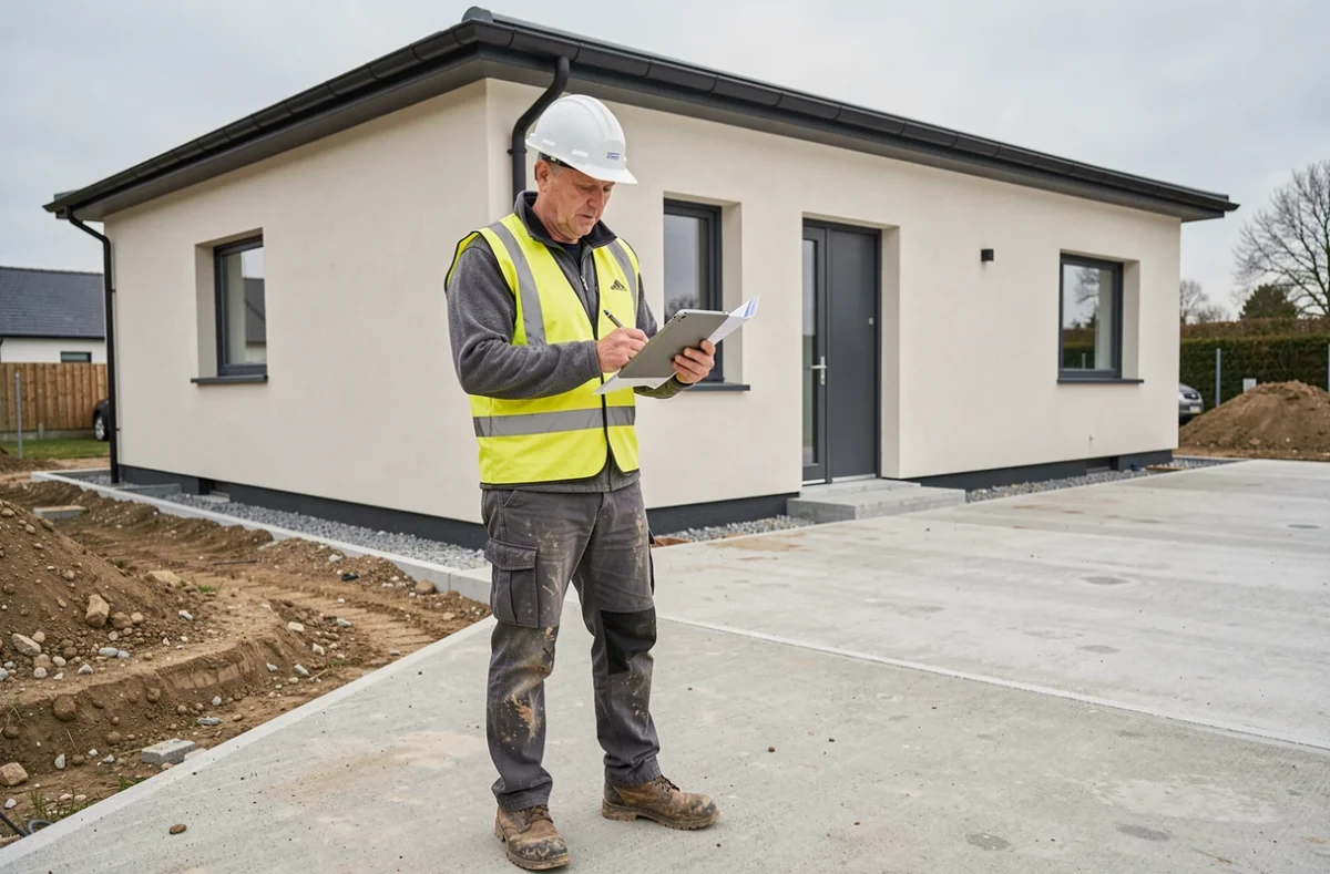 Chef de chantier d'ATM Construction supervisant la construction d'une maison neuve dans la Marne
