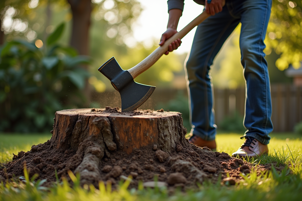 Difficulté et techniques pour déterrer une souche d’arbre