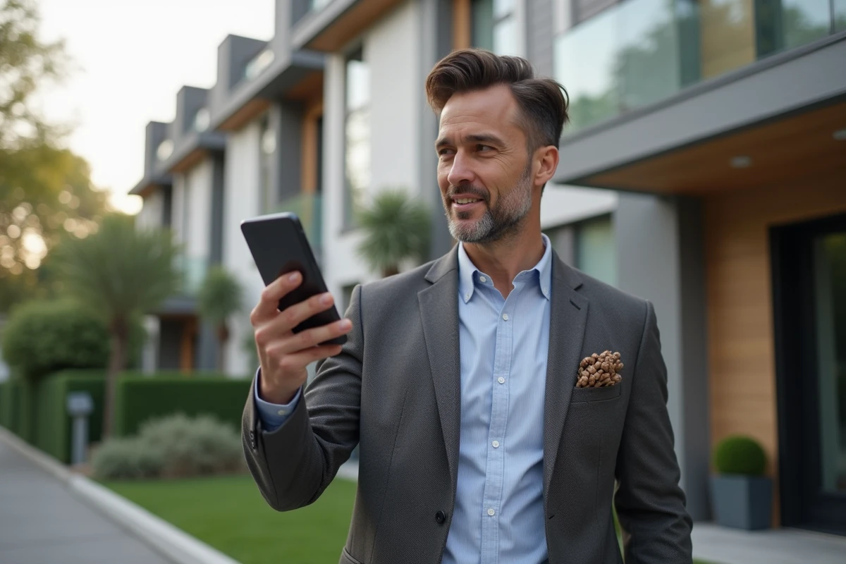 Homme regardant la page maisonkayro sur son smartphone