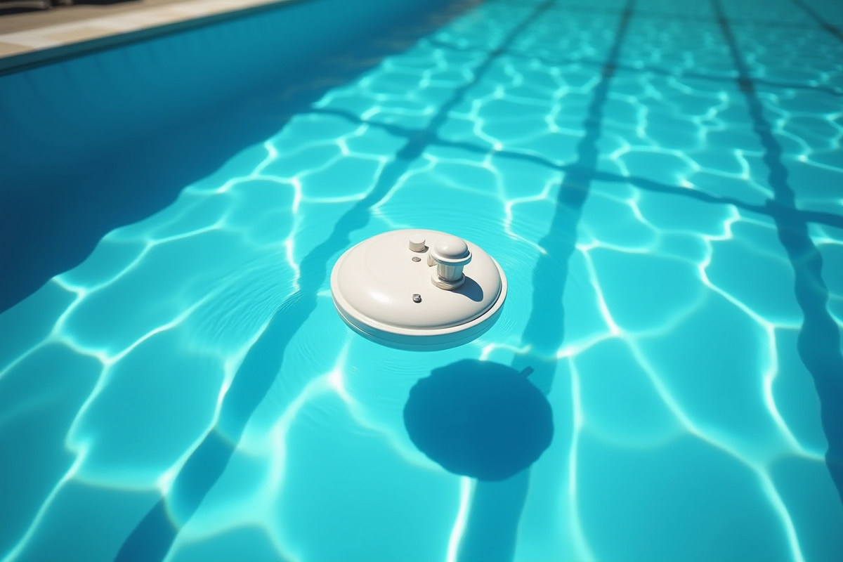 Alarme de piscine flottante dans une piscine vide ensoleillee