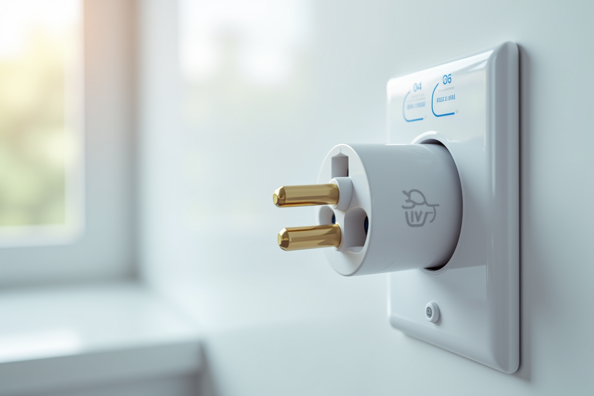 Fiche électrique de machine à laver avec icônes de consommation